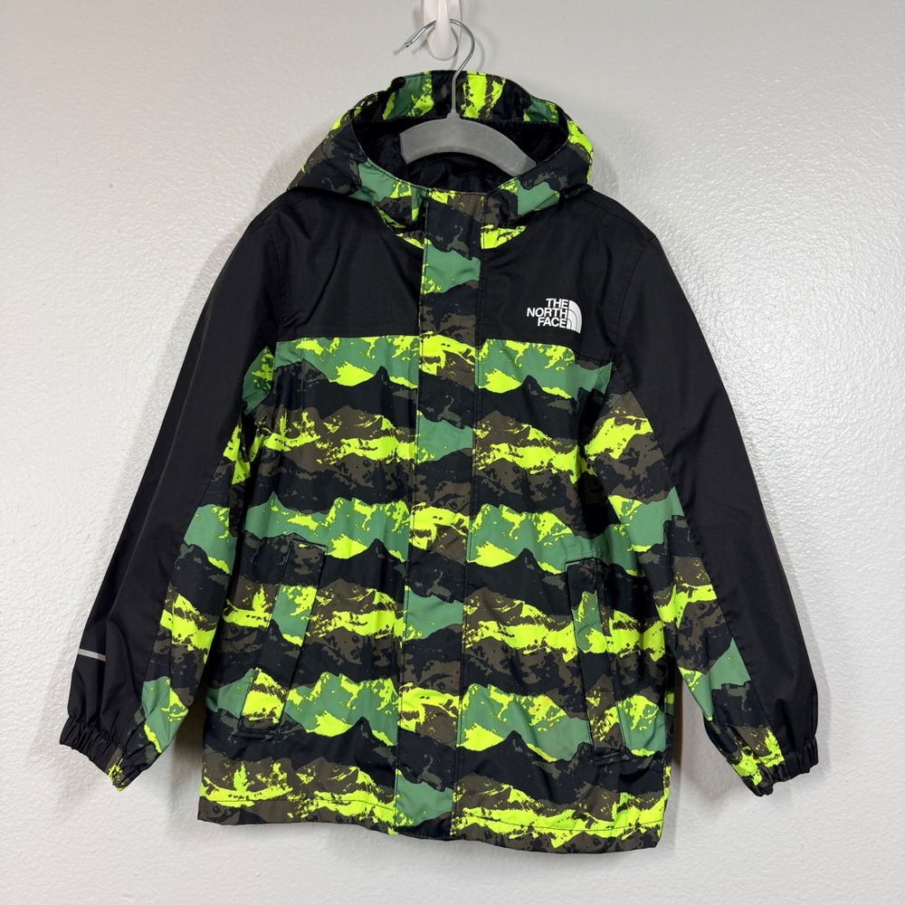 The North Face Jacket Boys Size 5 Green Camo DryVent Hooded Full Zip Rain Coat